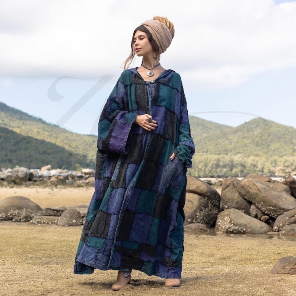 Boho Patchwork Kimono Duster Jacket Oversized Fes… - image 1